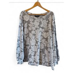 Pretty Wmns Gray/White Ellen Tracy Floral Jacquard Crew Neck XL Top/Sweatshirt